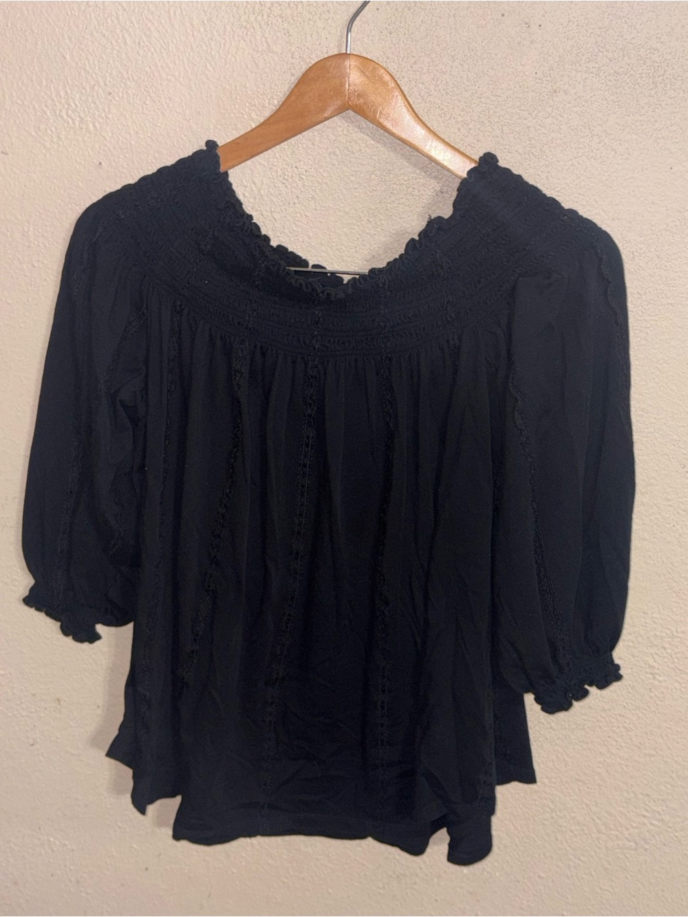 Ralph Lauren Black Smocked Peasant Blouse